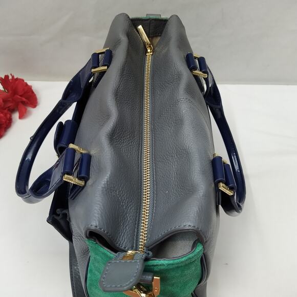 Tory Burch Multicolor Leather Suede Double Handles Zipper Satchel Shoulder Bag - Picture 9 of 16